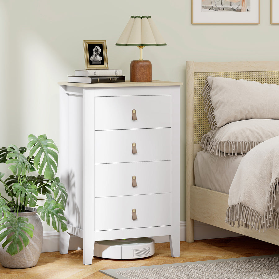 Bedroom Chest of Drawers, Modern 4 Drawer Dresser Cabinet with PU Leather Handles and Metal Runners for Living Room, Hallway, Entryway, White