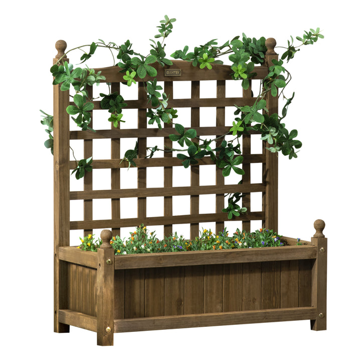 Outsunny Raised Flower Beds Wooden Planter w/ a Trellis and Garden Planter at Home, Corner, Garden, Balcony, 64W x 28D x 75Hcm, Brown | Aosom UK