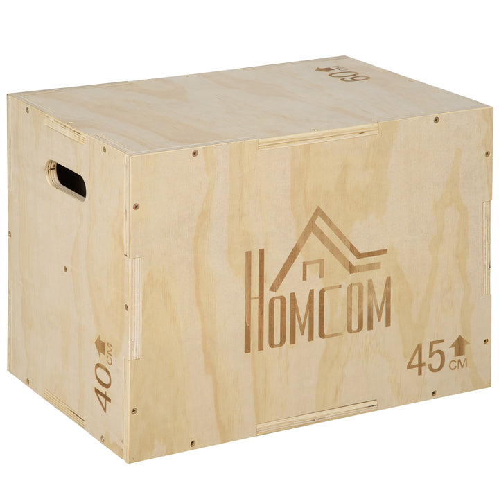 3-in-1 Wooden Plyo Box, Plyometric Jump Box with Handle Openings for Home Gym, Workout Training, Natural