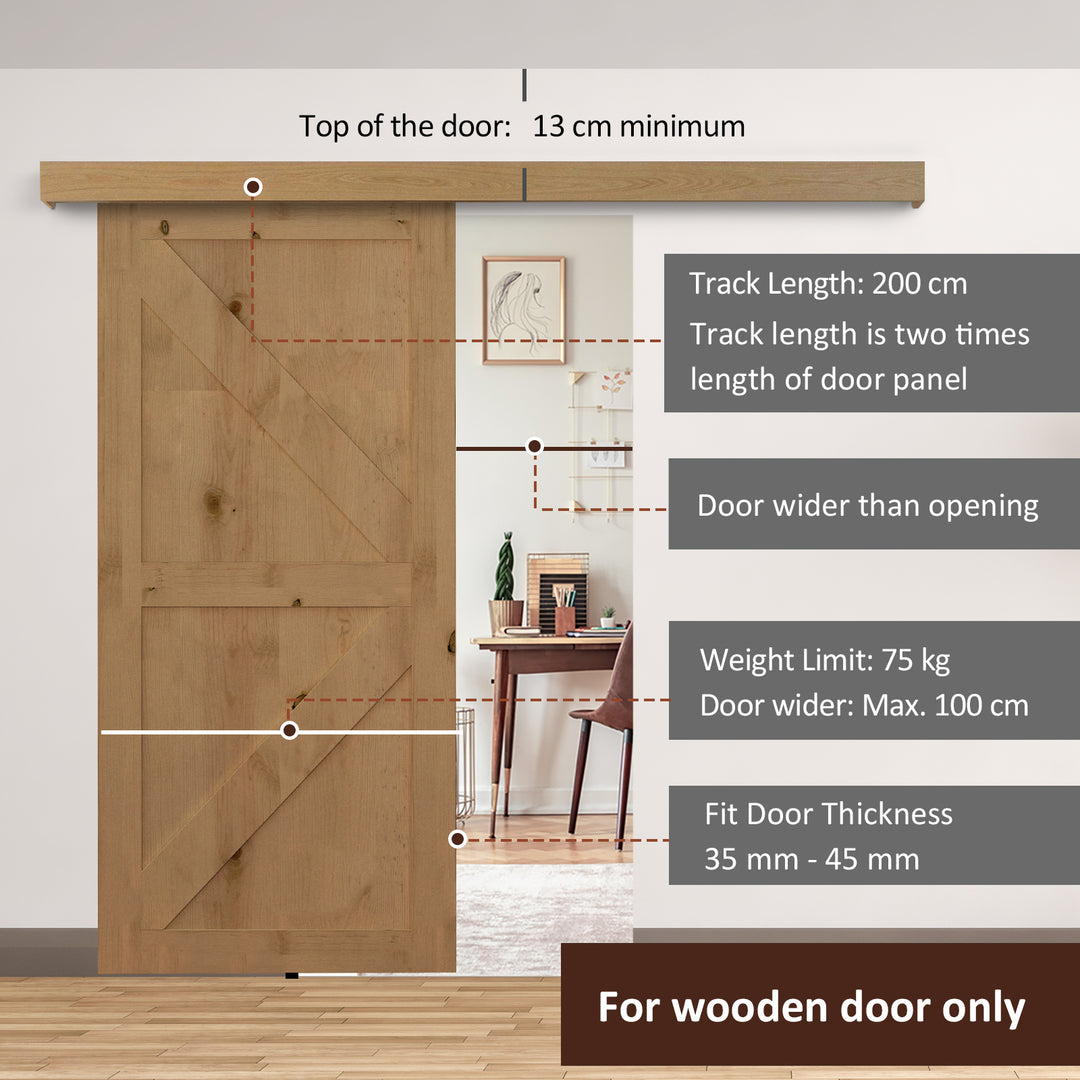 6.5FT/2000mm Modern Sliding Barn Door Closet Hardware Track Kit Aluminium Track System Unit For Single Wooden Door