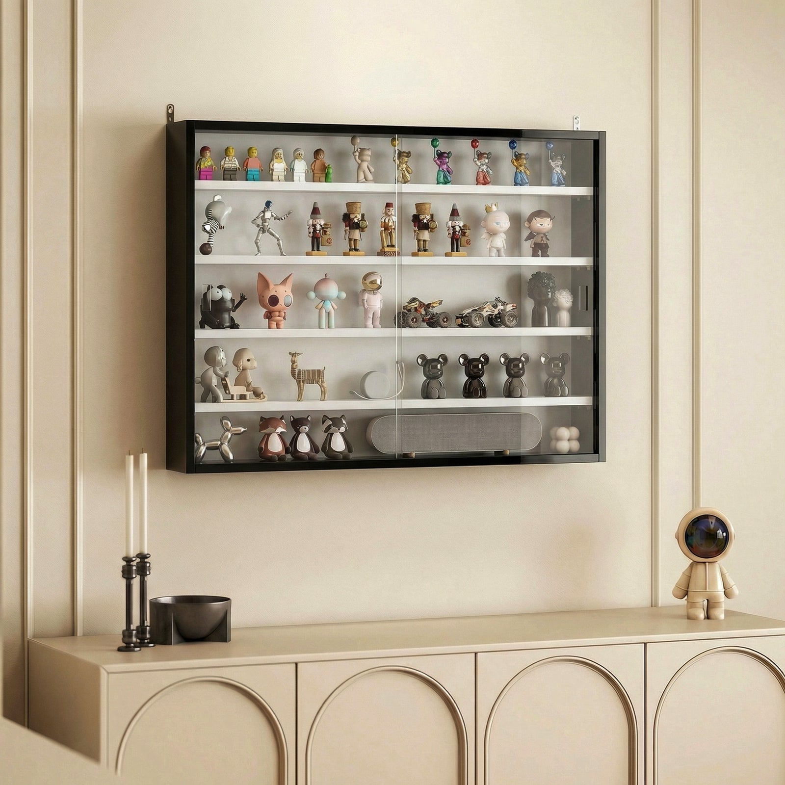 5-Tier Wall Display Cabinet, Wall Mounted Display Case w/ 4 Adjustable