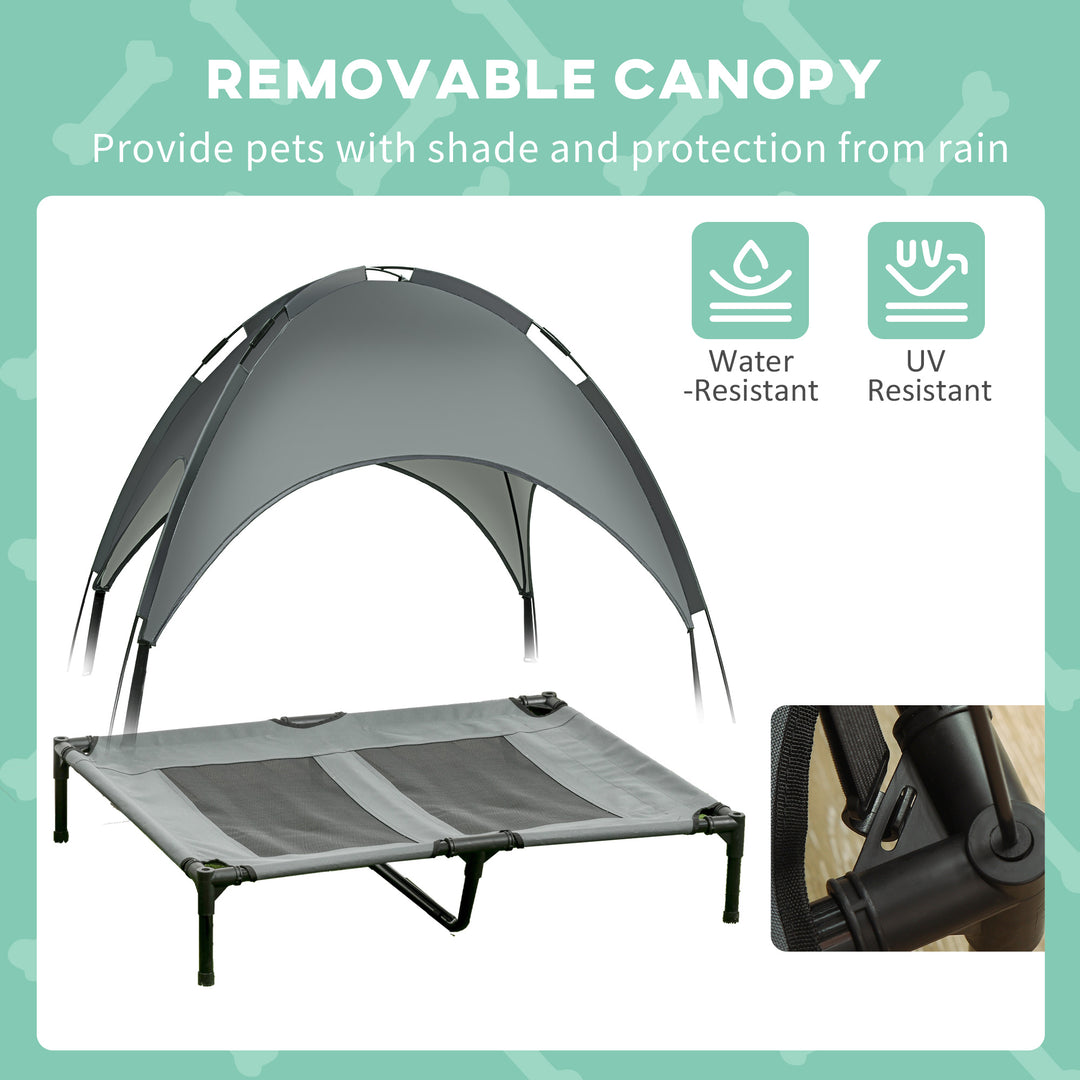 Raised Dog Bed Waterproof Elevated Pet Cot with Breathable Mesh UV Protection Canopy Grey, for Large Dogs, 92 x 76 x 90cm