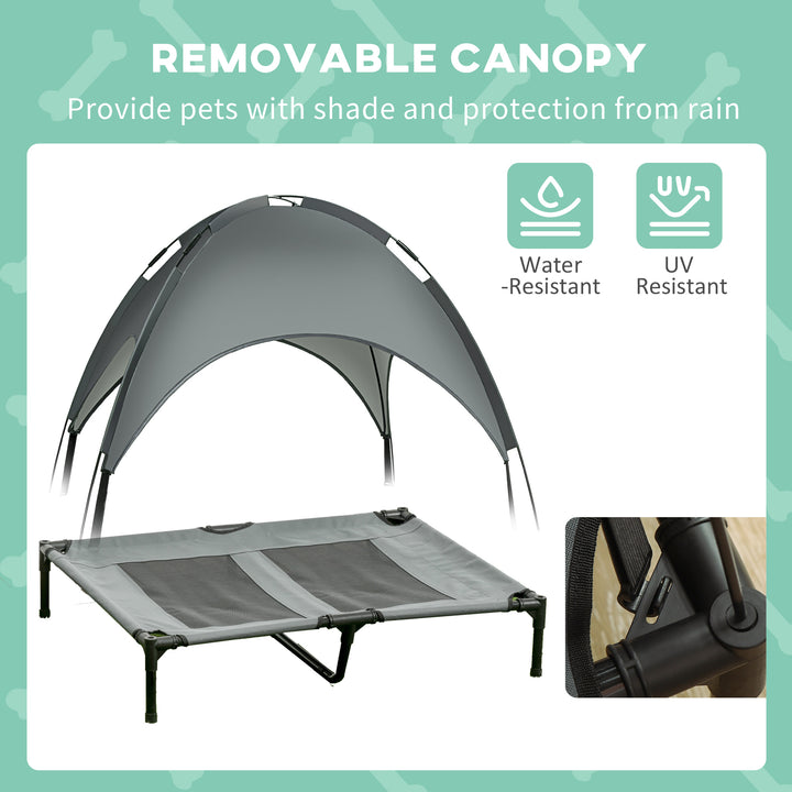 Raised Dog Bed Waterproof Elevated Pet Cot with Breathable Mesh UV Protection Canopy Grey, for Large Dogs, 92 x 76 x 90cm
