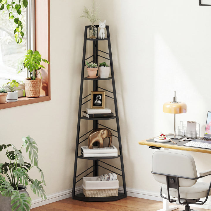 Corner Bookcase, 5-Tier Floor Standing Bookshelf, Shelving Unit for Li