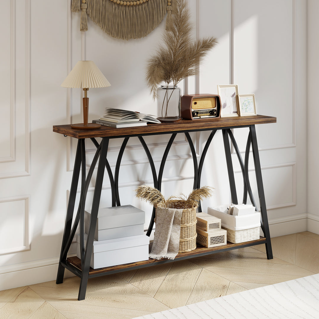 Narrow Console Table, Industrial 2-Tier Sofa Table with Metal Frame for Entryway, Living Room, 120x30x80cm