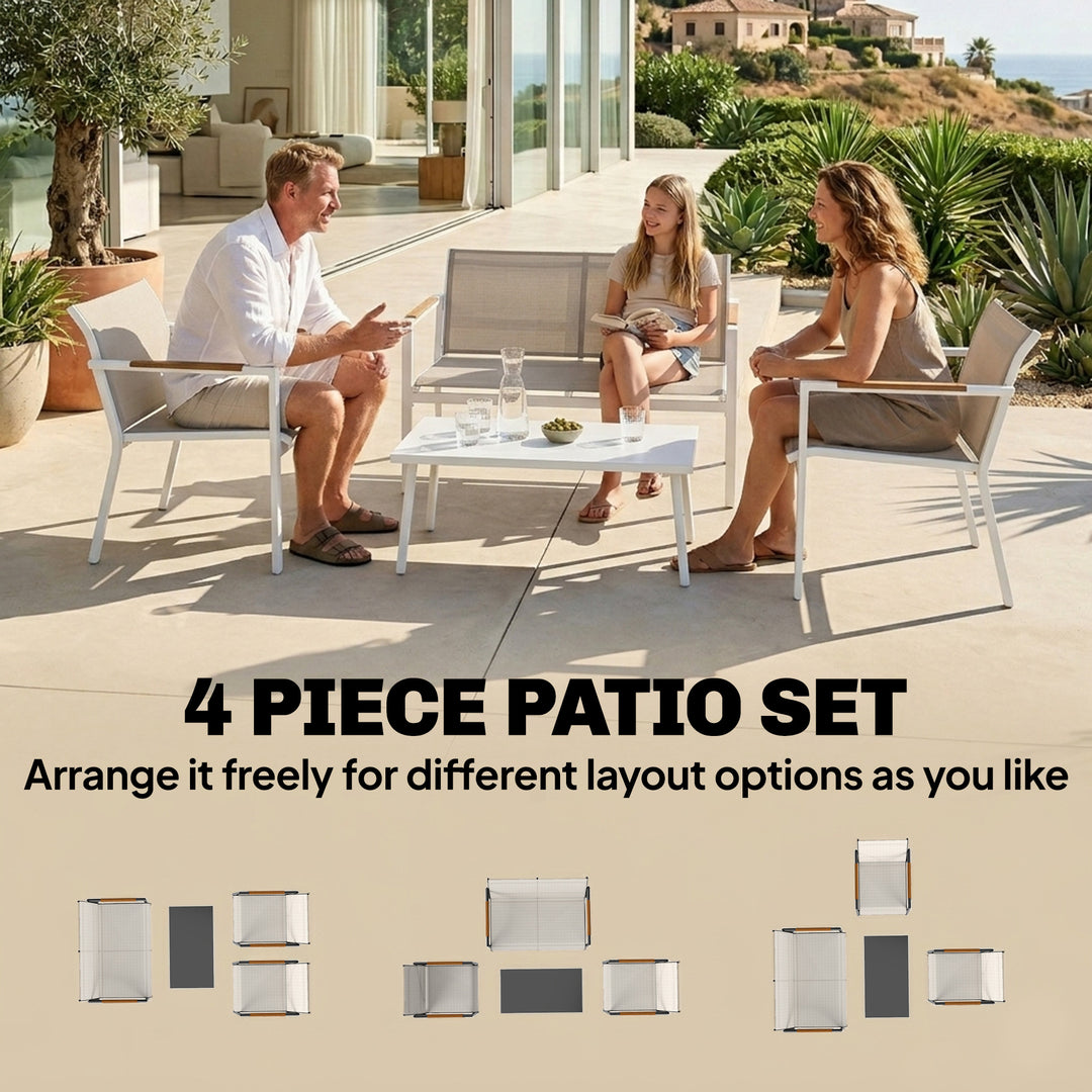 4 Seater Garden Furniture Set with Loveseat, Armchairs, Table, Metal G
