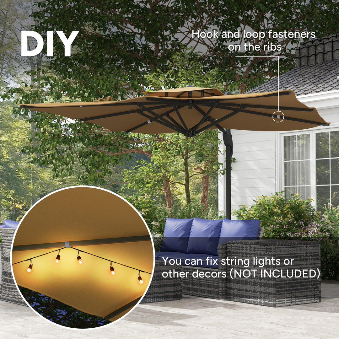 Garden Parasol, 3(m) Cantilever Parasol with Hydraulic Mechanism, Dual Vented Top, 8 Ribs, Cross Base, Khaki