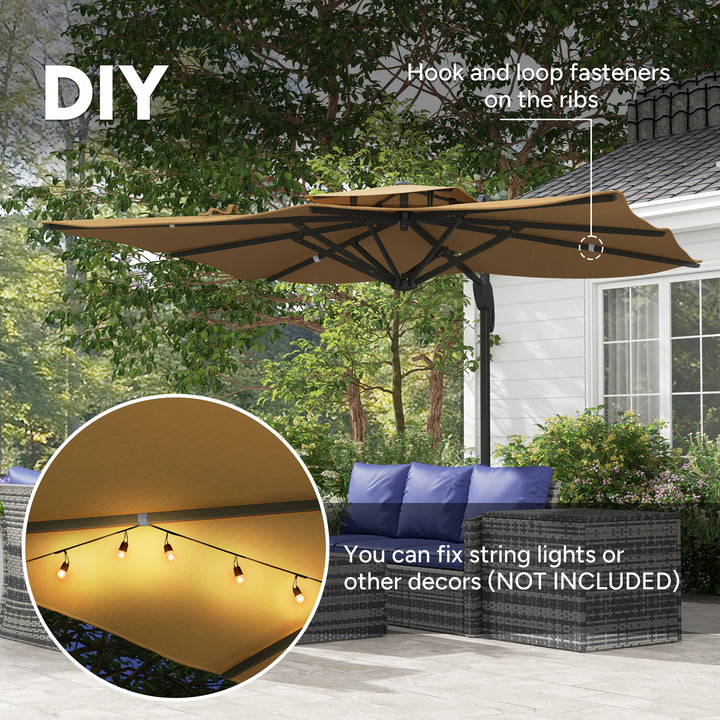 Garden Parasol, 3(m) Cantilever Parasol with Hydraulic Mechanism, Dual Vented Top, 8 Ribs, Cross Base, Khaki