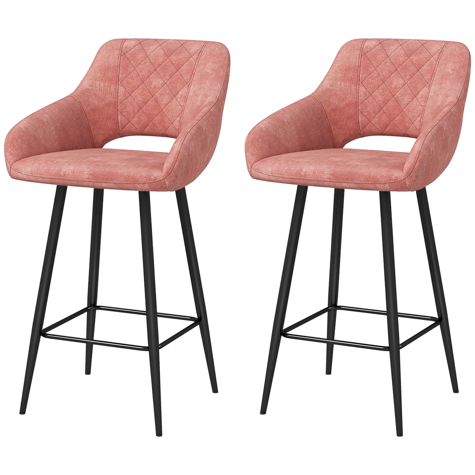 Set of Two Velvet-Feel Bar Stools - Pink