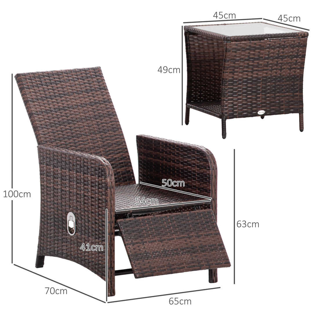 Outsunny 3 Pieces Rattan Bistro Set Balcony Furniture with Cushions, Storage Function