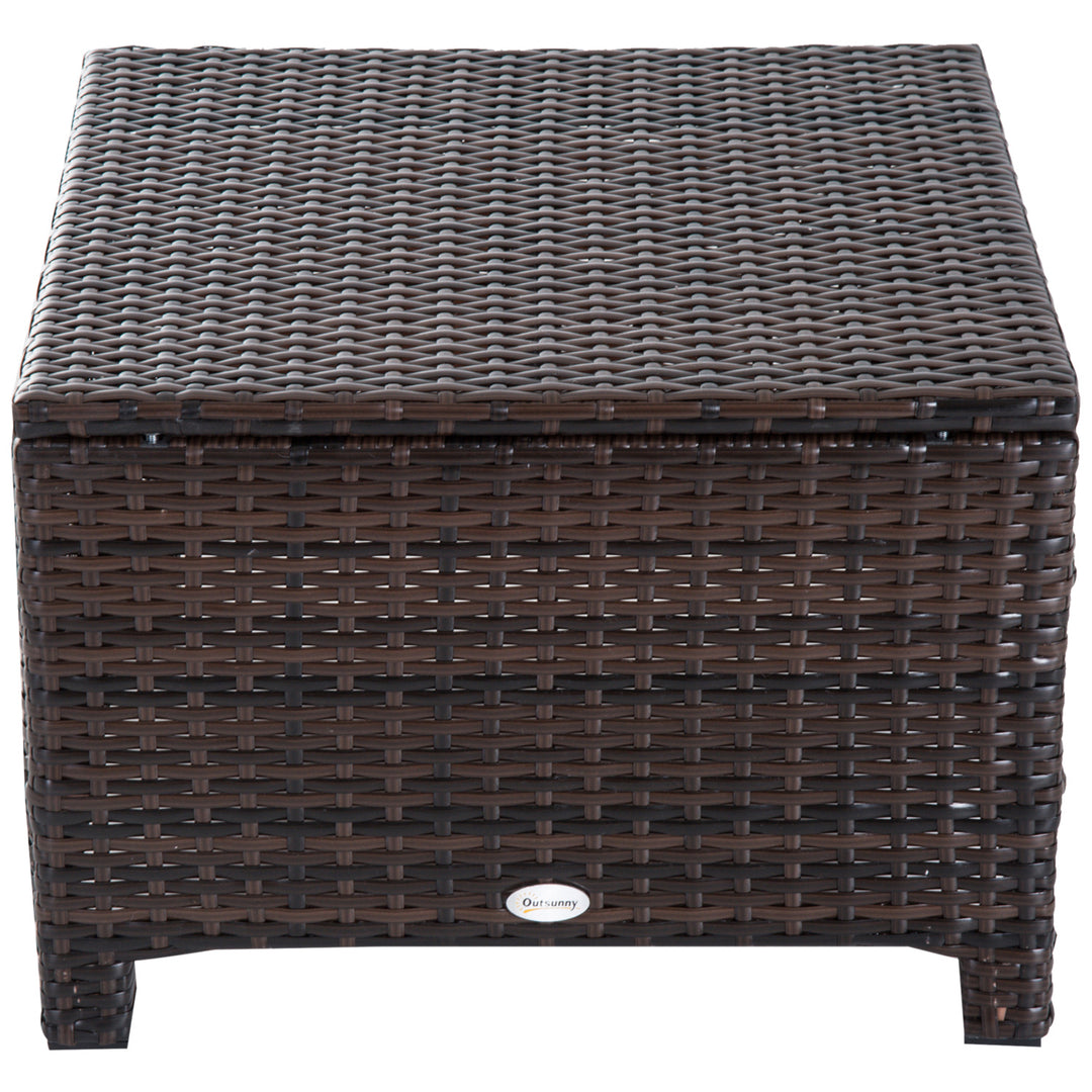 MCL Rattan Footstool Wicker Ottoman with Padded Seat Cushion Outdoor Patio Furniture for Garden Poolside Living Room, 50 x 50 x 35 cm, Brown