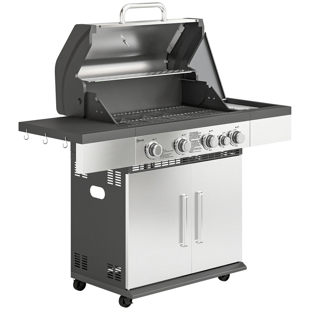 4+1 Burner Gas BBQ Grill, Portable Gas Barbecue Grill with Side Burner