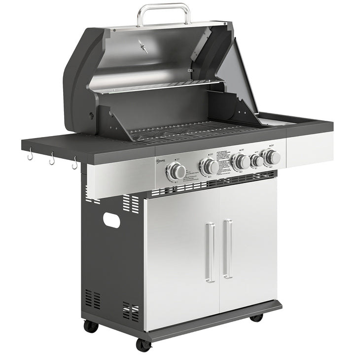 4+1 Burner Gas BBQ Grill, Portable Gas Barbecue Grill with Side Burner