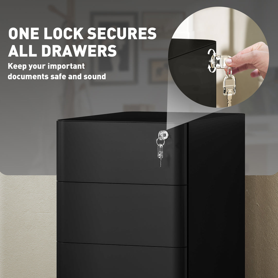 3-Drawer Steel Filing Cabinet with Lock - Black