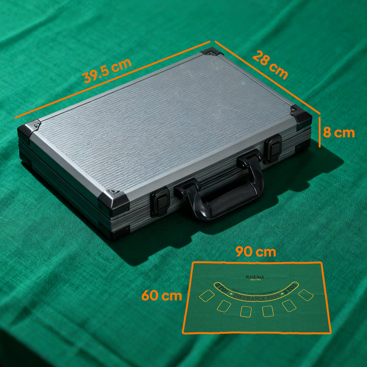 MCL 400-Piece Poker Chips Set with Lightweight ABS Case, Casino Texas Holdem Poker Set with Mat, 11.5g Numbered Poker Chips, Two Decks of Cards, Dealer, Five Dices, Grey