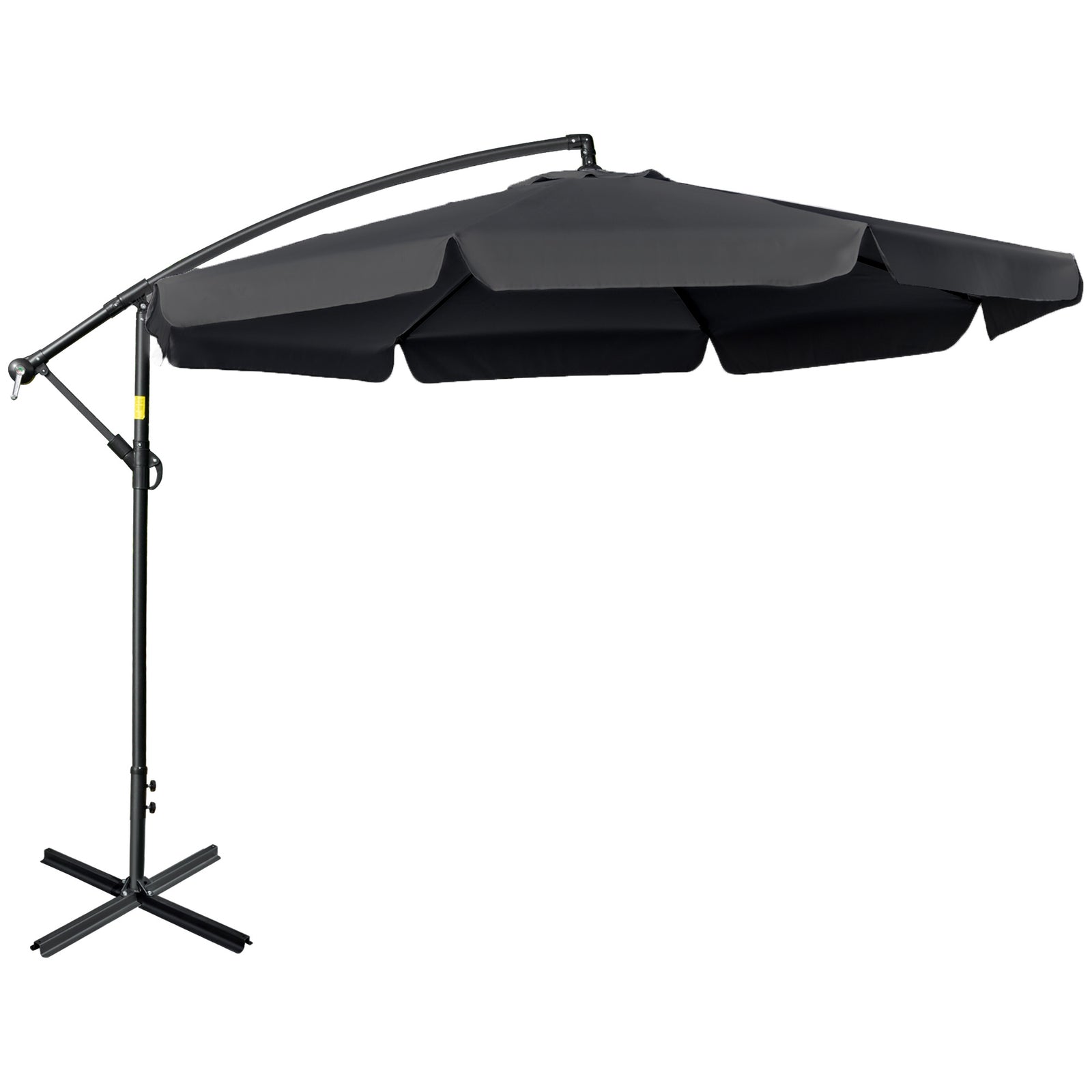 2.7m Garden Banana Parasol Cantilever Umbrella with Crank Handle and Cross Base for Outdoor, Hanging Sun Shade, Black