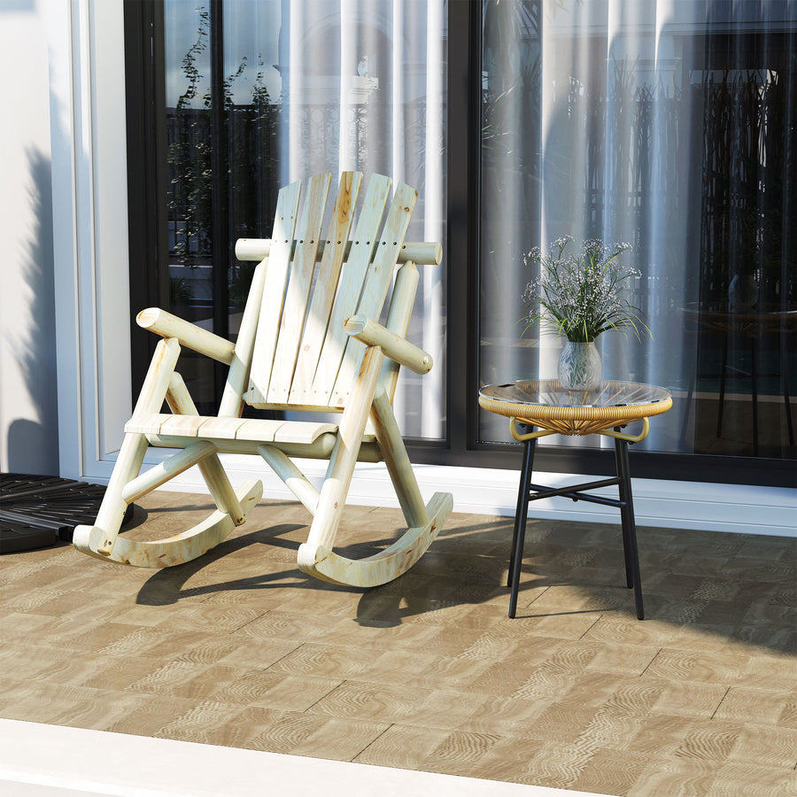 2 Piece Adirondack Chair Cedar Wood Ergonomic Rocking Chair Porch Rocker Garden Traditional - Burlywood