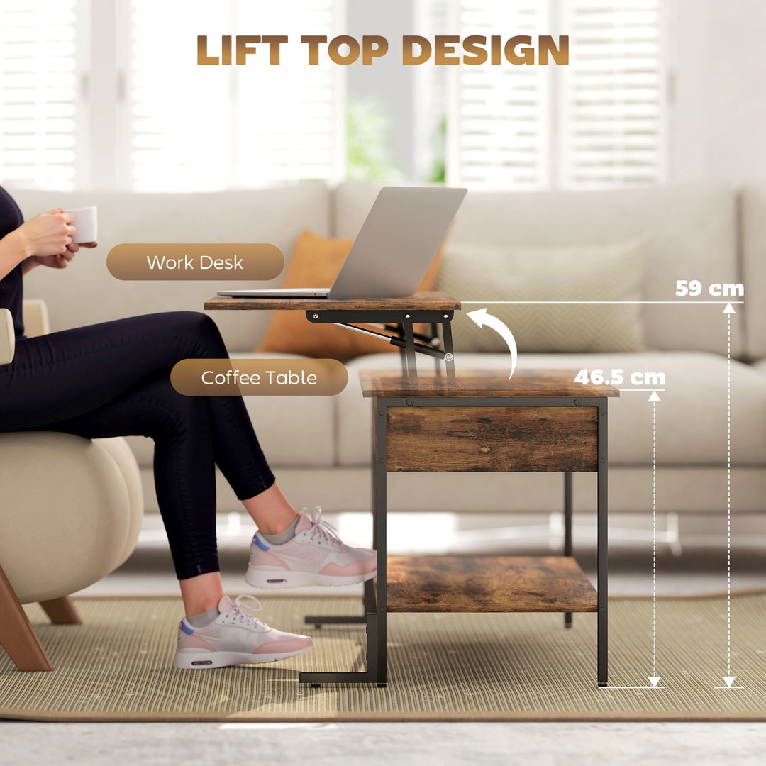 Lift-Top Coffee Table, with Storage - Rustic Brown