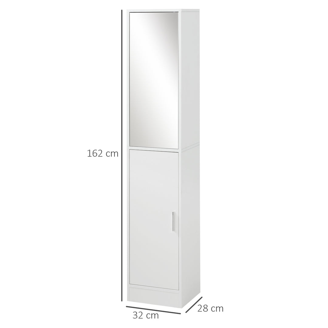 kleankin Tall Mirrored Bathroom Cabinet: Floor-Standing Storage with Adjustable Shelf, White Finish | Aosom UK