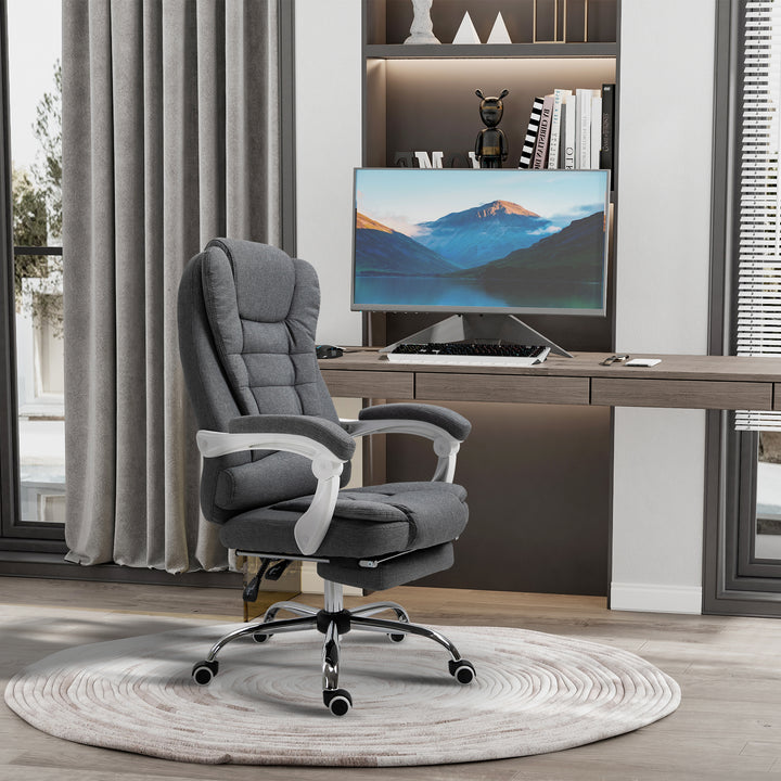 Vinsetto Executive Desk Chair with Tilt Function, Rolling Task Recliner with Retractable Footrest for Home Office, Working, Grey