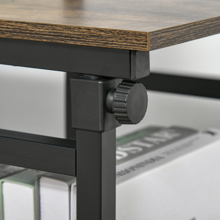 C-Shaped Side Table Industrial Mobile Rolling End Desk with 3-Tier Storage Shelving, Adjustable Height, Wheels