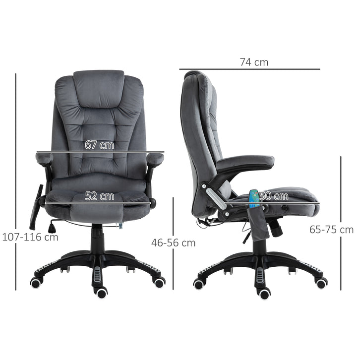 Massage Recliner Chair Heated Office Chair with Six Massage Points Velvet-Feel Fabric 360° Swivel Wheels Grey