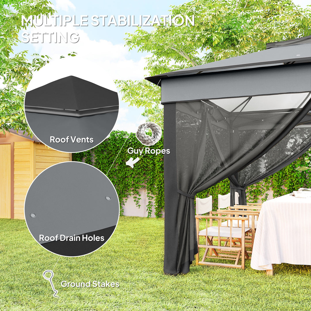 3 x 3(m) Pop Up Gazebo, Height Adjustable Instant Event Shelter with Netting and Carrying Bag, Grey