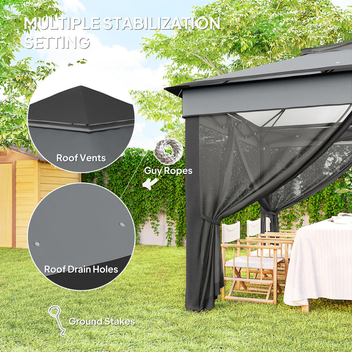 3 x 3(m) Pop Up Gazebo, Height Adjustable Instant Event Shelter with Netting and Carrying Bag, Grey
