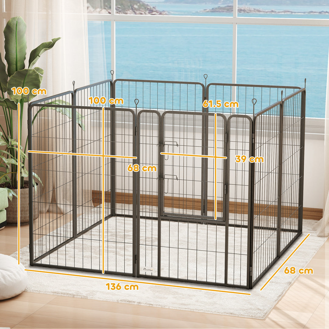 Eight-Panel Dog Playpen with Door, for Large Dogs, Indoors, Outdoors, 100cm Tall, Black