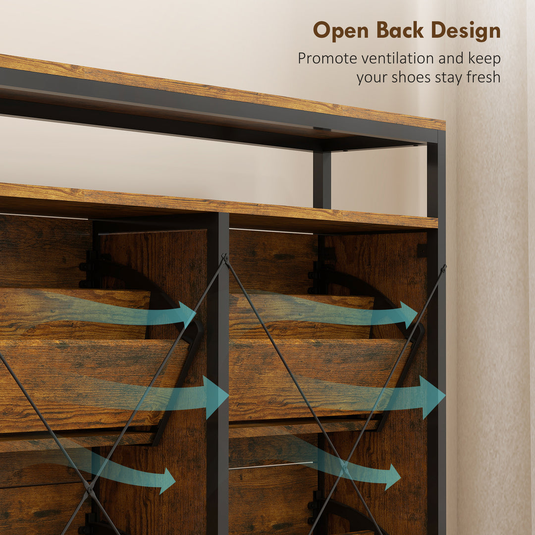Shoe Storage Cabinet with 4 Flip Drawers and Open Shelf - Rustic Brown