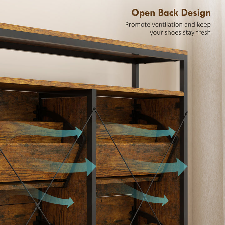 Shoe Storage Cabinet with 4 Flip Drawers and Open Shelf - Rustic Brown