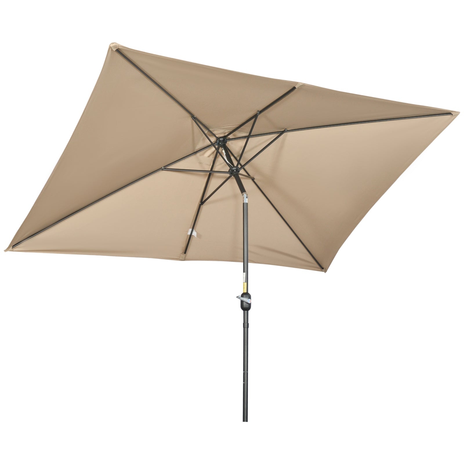 3x2m Patio Parasol Garden Umbrellas Canopy with Aluminium Tilt Crank Rectangular Sun Shade Steel, Khaki
