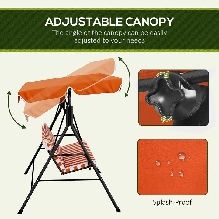 3 Seater Garden Swing Chair, Outdoor Swing Chair with Adjustable Canopy, Mental Frame & Cushions, Orange