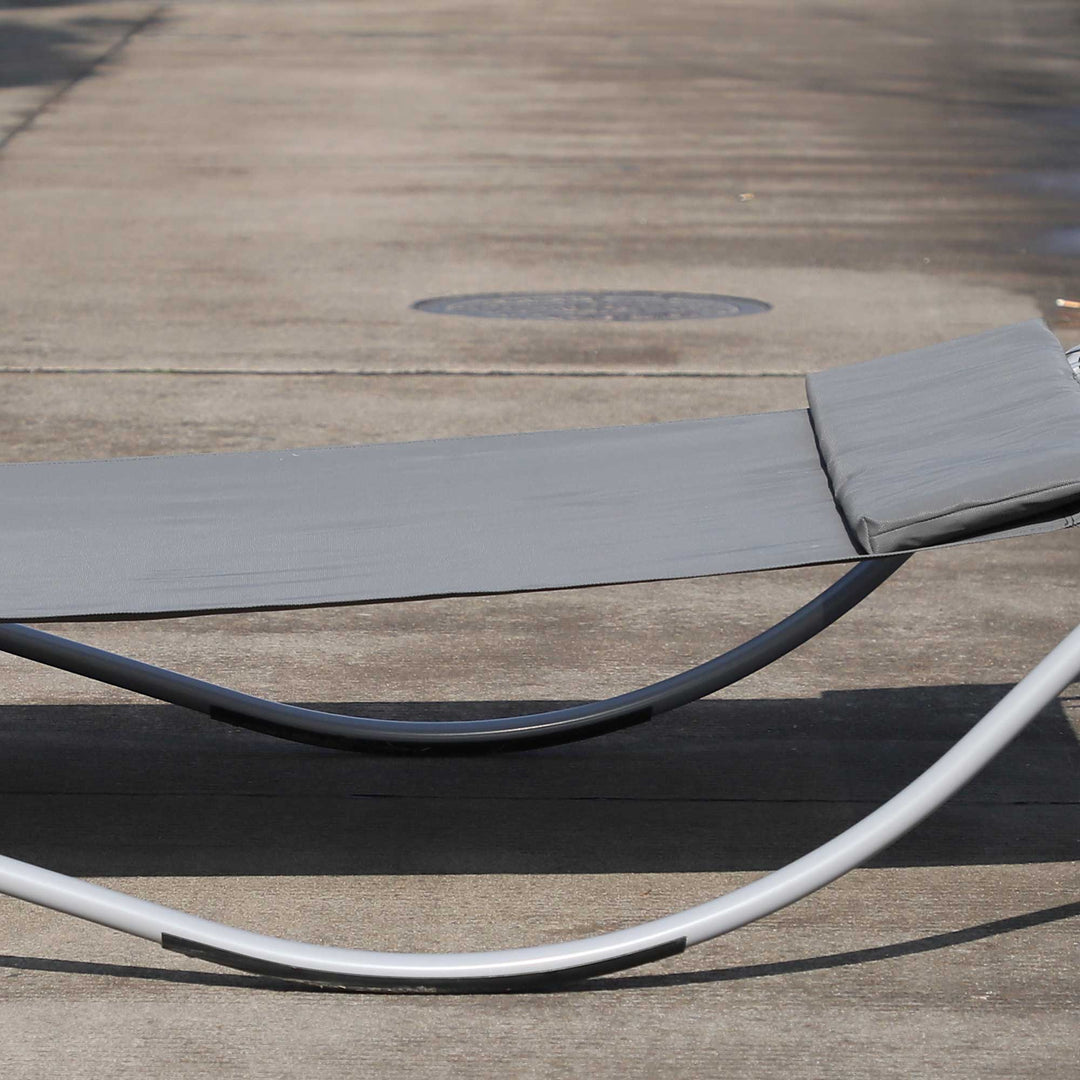 Outsunny Rocking Sun Lounger, Double Garden Lounger Sunbed with Headrest Pillows, Texteline Outdoor Rocking Chair Swing Hammock Daybed with Metal Frame for Patio, Terrace, 212 x 175 x 60 cm, Grey