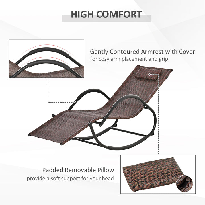 Zero Gravity Rocking Lounge Chair Rattan Effect Patio Rocking Chair w/ Removable Pillow Recliner Seat Breathable Texteline - Brown
