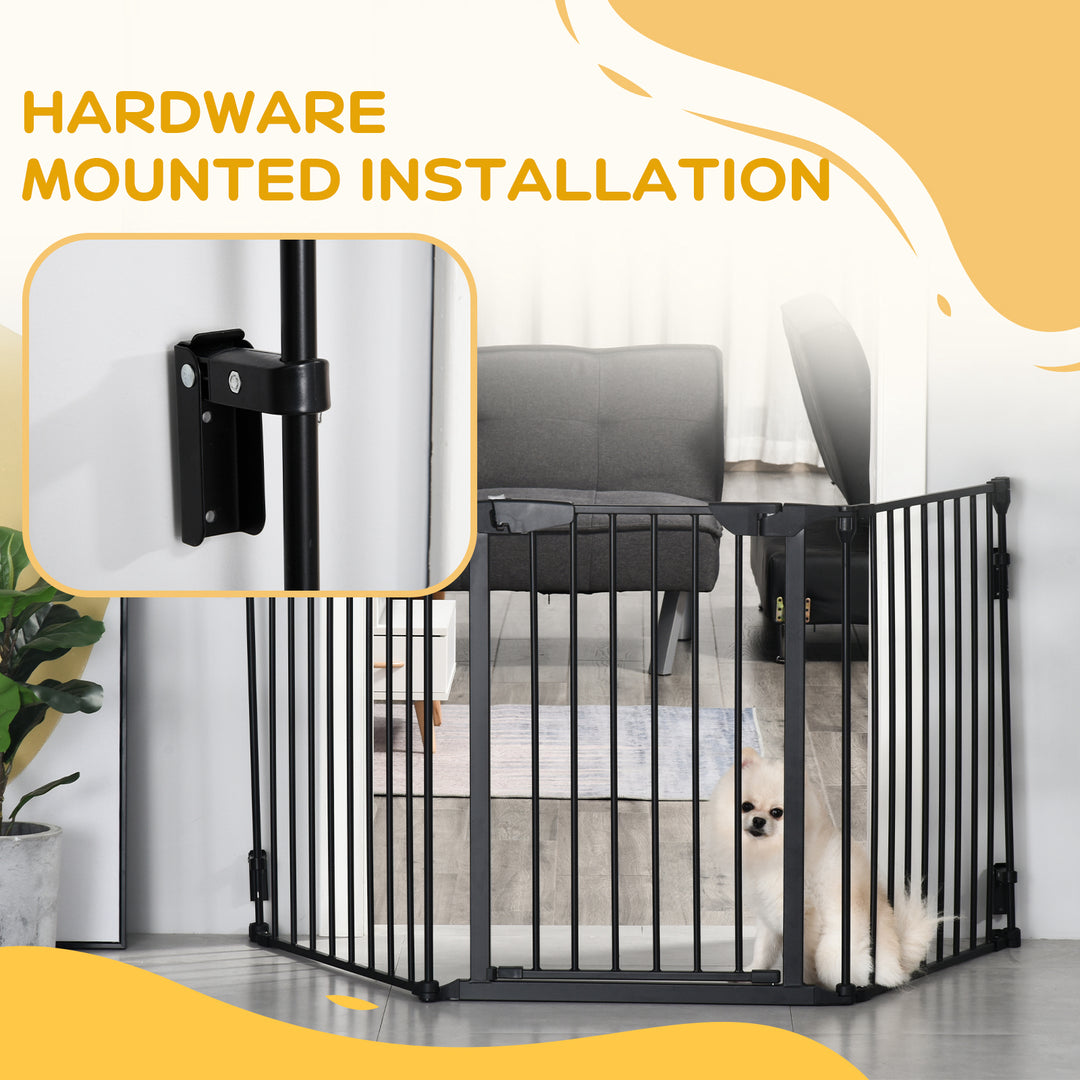 MCL Pet Safety Gate, 3 Panels Playpen Fireplace, Foldable Metal Fence, Stair Barrier, Room Divider, Fire Guard w/ Automatic Closing Door, Black