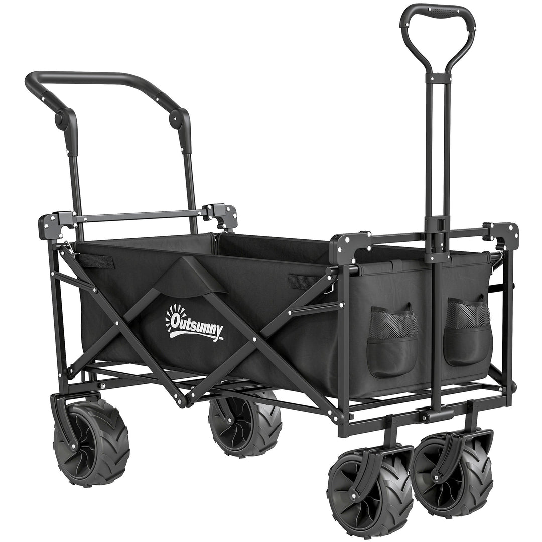 MCL Folding Trolley Cart Storage Wagon Beach Trailer 4 Wheels with Handle Overhead Canopy Cart Push Pull for Camping