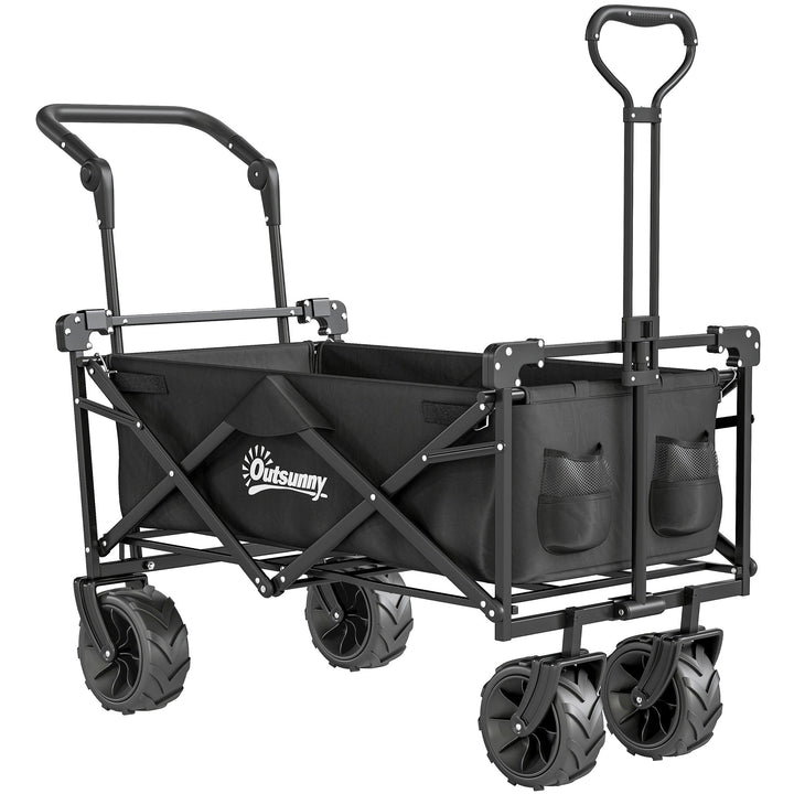 MCL Folding Trolley Cart Storage Wagon Beach Trailer 4 Wheels with Handle Overhead Canopy Cart Push Pull for Camping