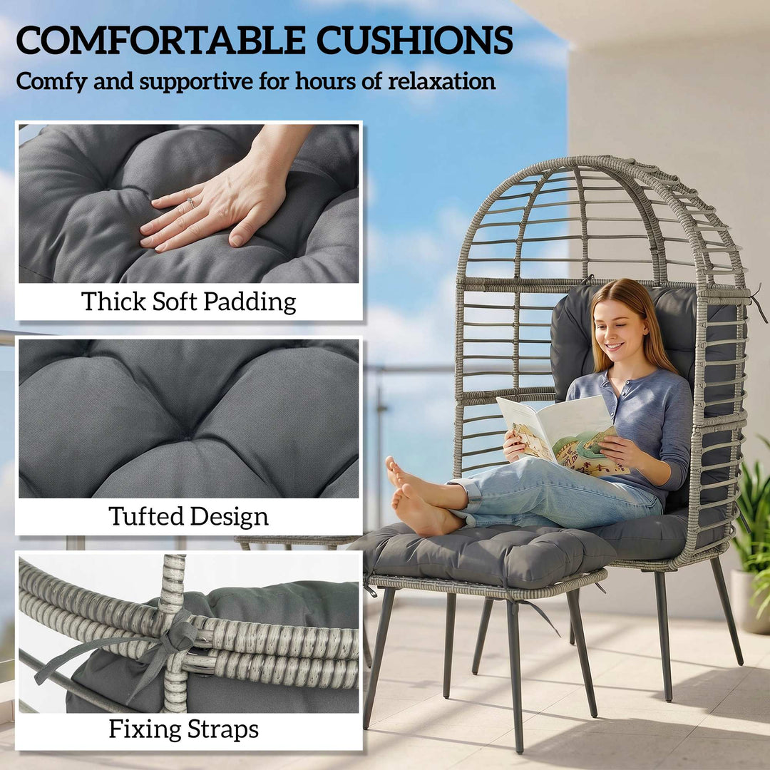 Garden Egg Chair with Footstool, Rattan Indoor Outdoor Lounge Chair an