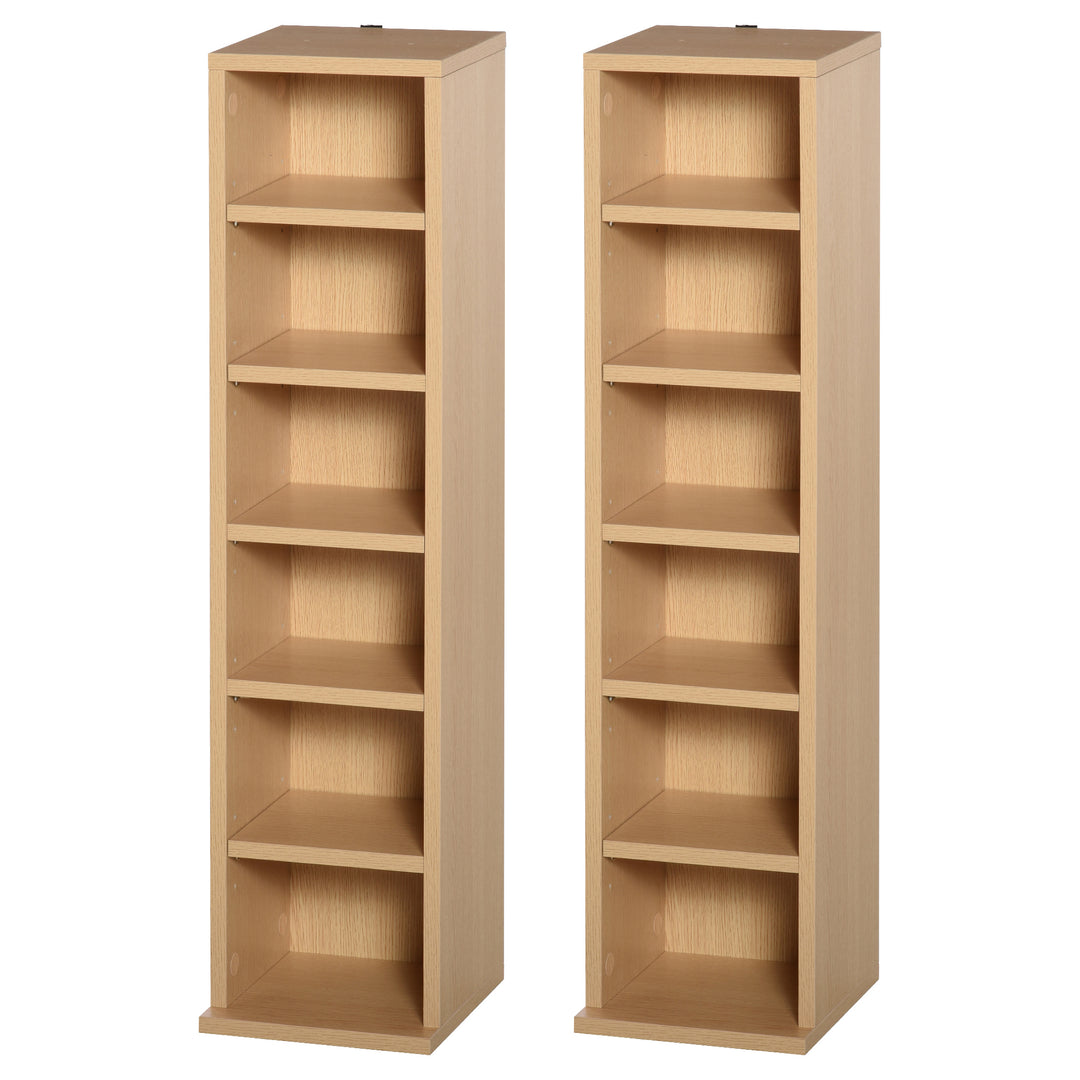204 CD Media Display Shelf Unit Set of 2 Blu-Ray Tower Rack w/ Adjustable Shelves Bookcase Storage Organiser, Natural Wood Colour