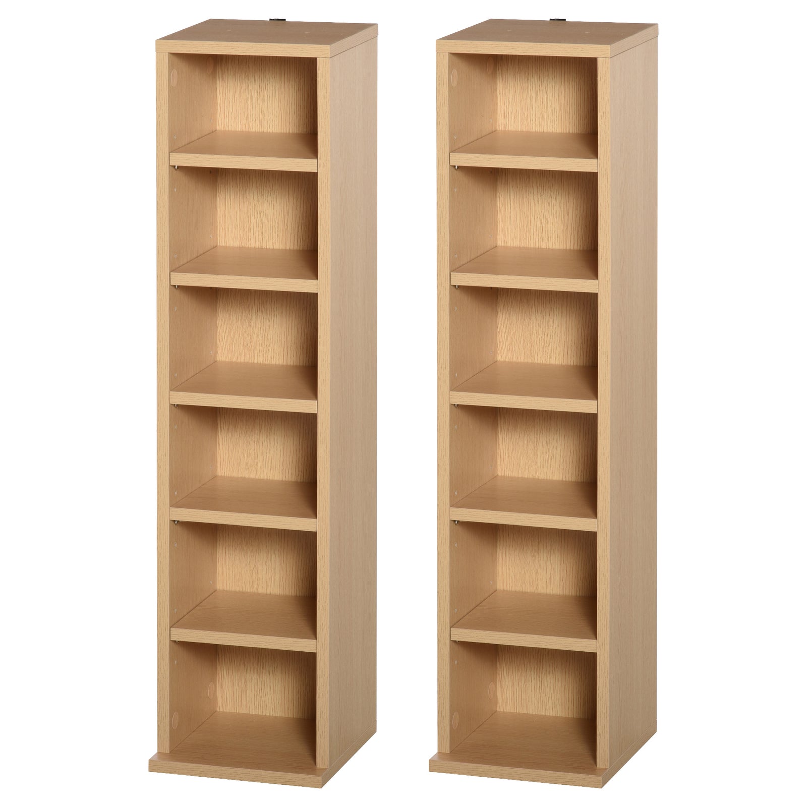 204 CD Media Display Shelf Unit Set of 2 Blu-Ray Tower Rack w/ Adjustable Shelves Bookcase Storage Organiser, Natural Wood Colour