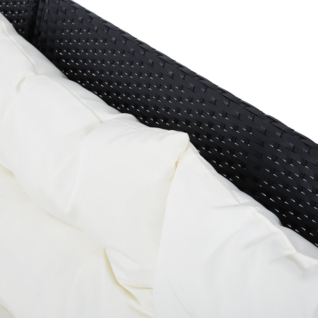 MCL 8-Seater Garden Rattan Furniture Rattan Corner Dining Sofa Set Wicker Conservatory Furniture Lawn Patio Coffee Table Foot Stool w/Cushion-Black