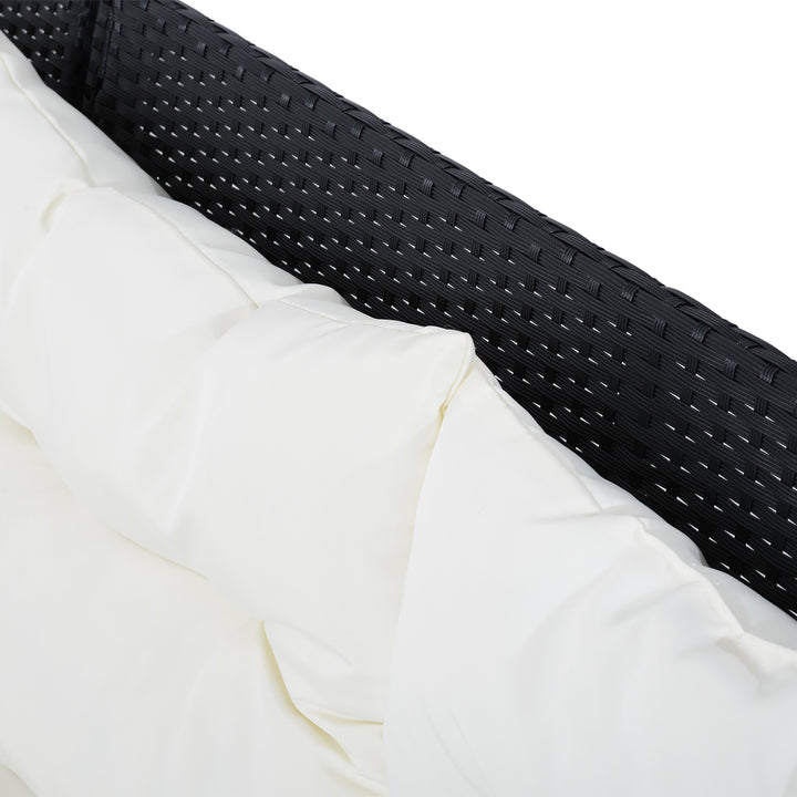 MCL 8-Seater Garden Rattan Furniture Rattan Corner Dining Sofa Set Wicker Conservatory Furniture Lawn Patio Coffee Table Foot Stool w/Cushion-Black