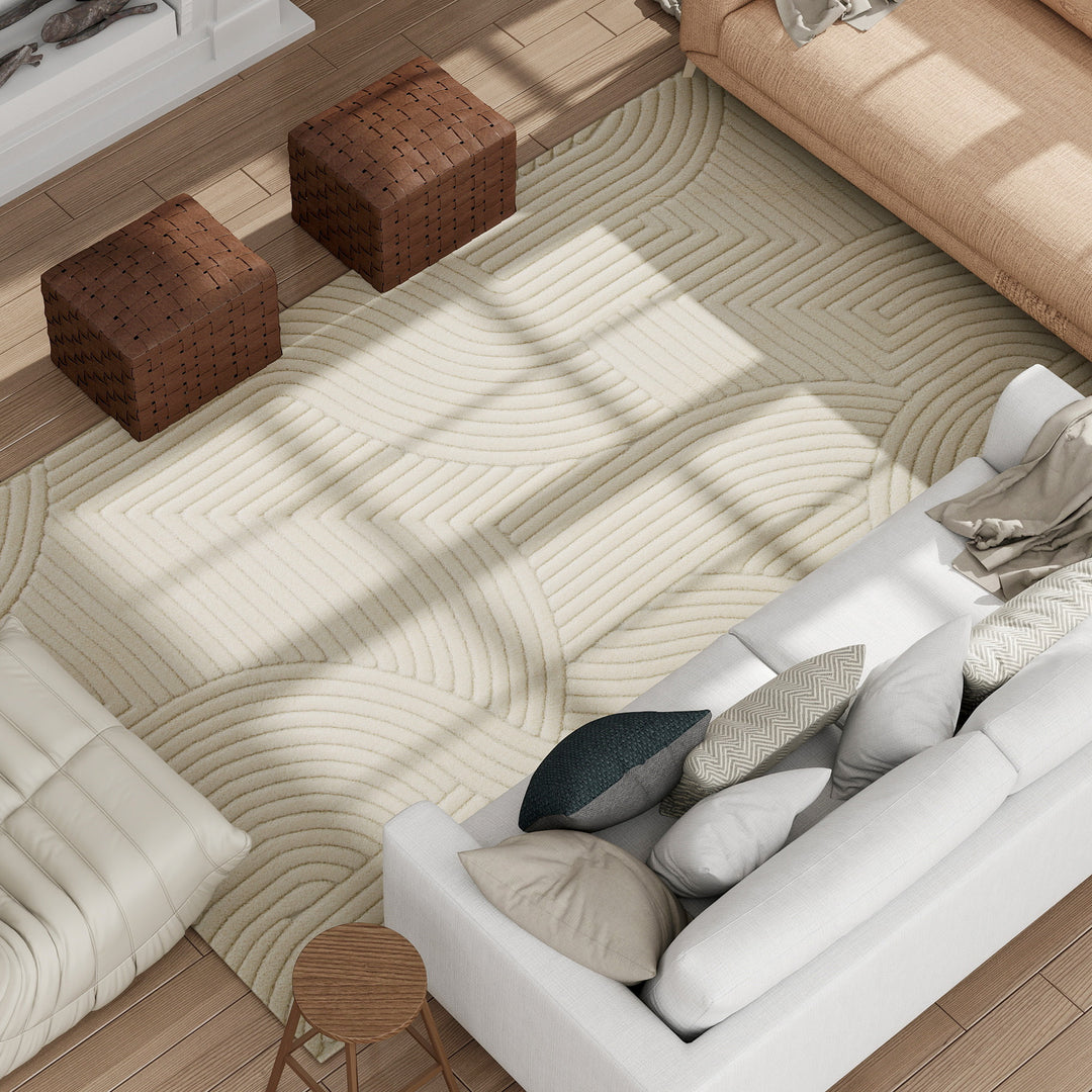 Modern Geometric Rug, Thick Plush, Non-Slip, 160 x 120 cm, Cream, Livi
