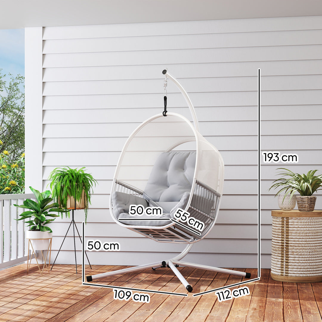Hanging Egg Chair Outdoor Indoor, Swing Hammock Chair with Stand, Cushions, Lumbar Pillow, Adjustable Height and Steel Frame for Garden Patio Lounge Porch, Light Grey
