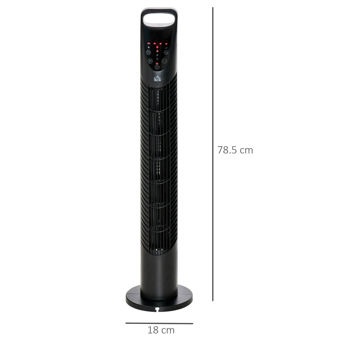 HOMCOM Oscillating Tower Cooler: 3 Speeds, 3 Modes, 40W, Remote Control, Timer, Quiet Operation for Home Office, Jet Black, 78.5cm | Aosom UK