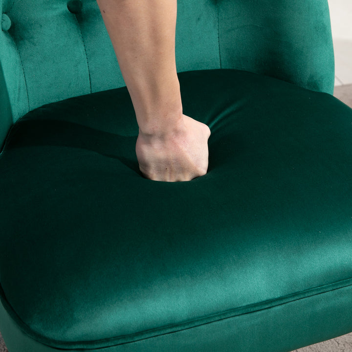 Velvet Accent Chair Set of 2, Button Tufted Wingback Chair with Rubber Wood Legs for Living Room, Bedroom, Dark Green