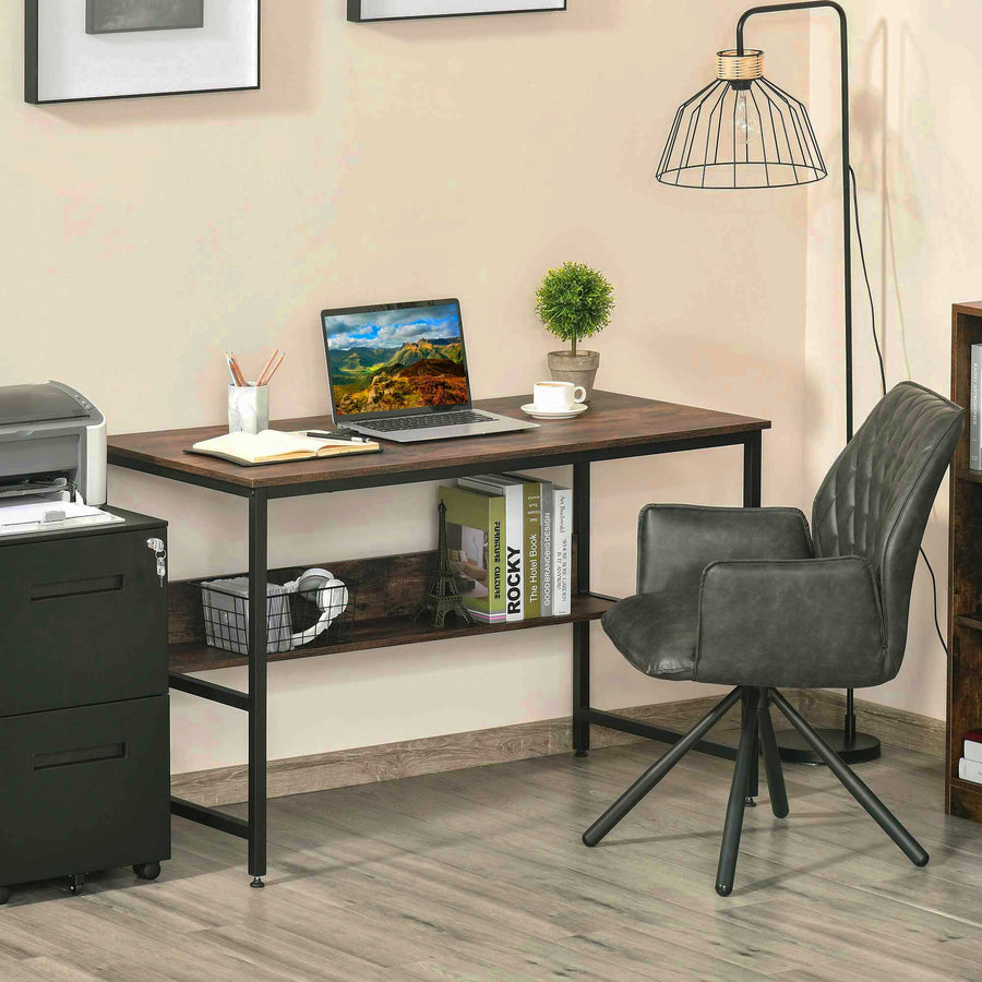 Computer Desk with Storage Shelf, 120 x 60cm Home Office Desk with Metal Frame, Study Table, Easy Assembly, Rustic Brown
