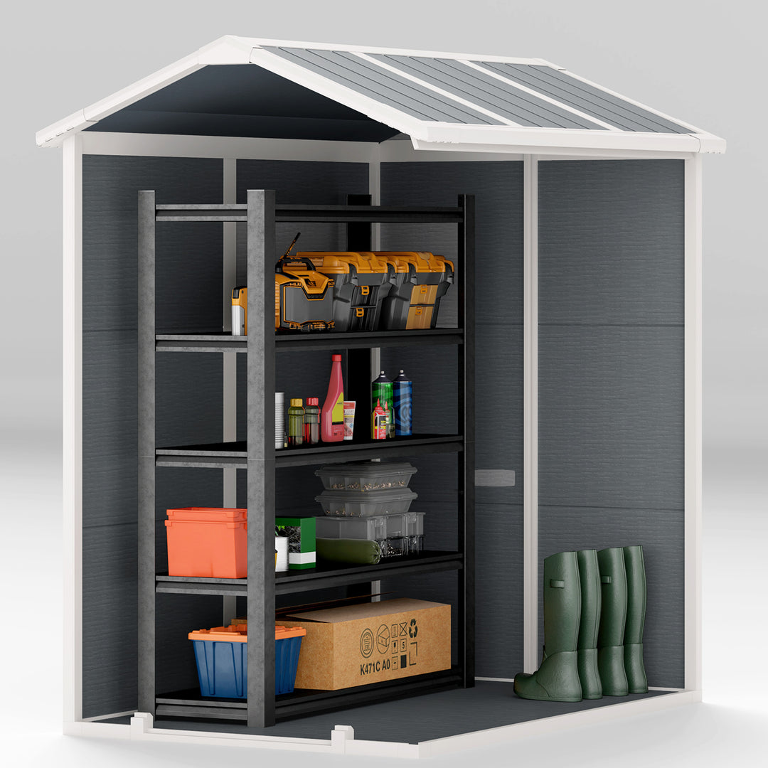 4 x 6ft Garden Shed, Plastic Shed with Floor, Window, Lockable Door and Vents, Resin Tool Shed for Outdoor Patio Storage, Zero Maintenance, Grey