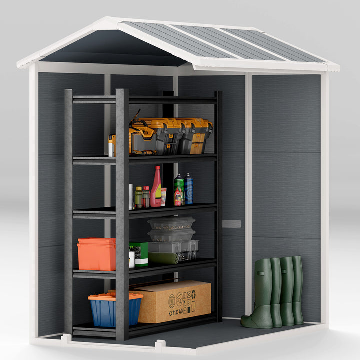 4 x 6ft Garden Shed, Plastic Shed with Floor, Window, Lockable Door and Vents, Resin Tool Shed for Outdoor Patio Storage, Zero Maintenance, Grey